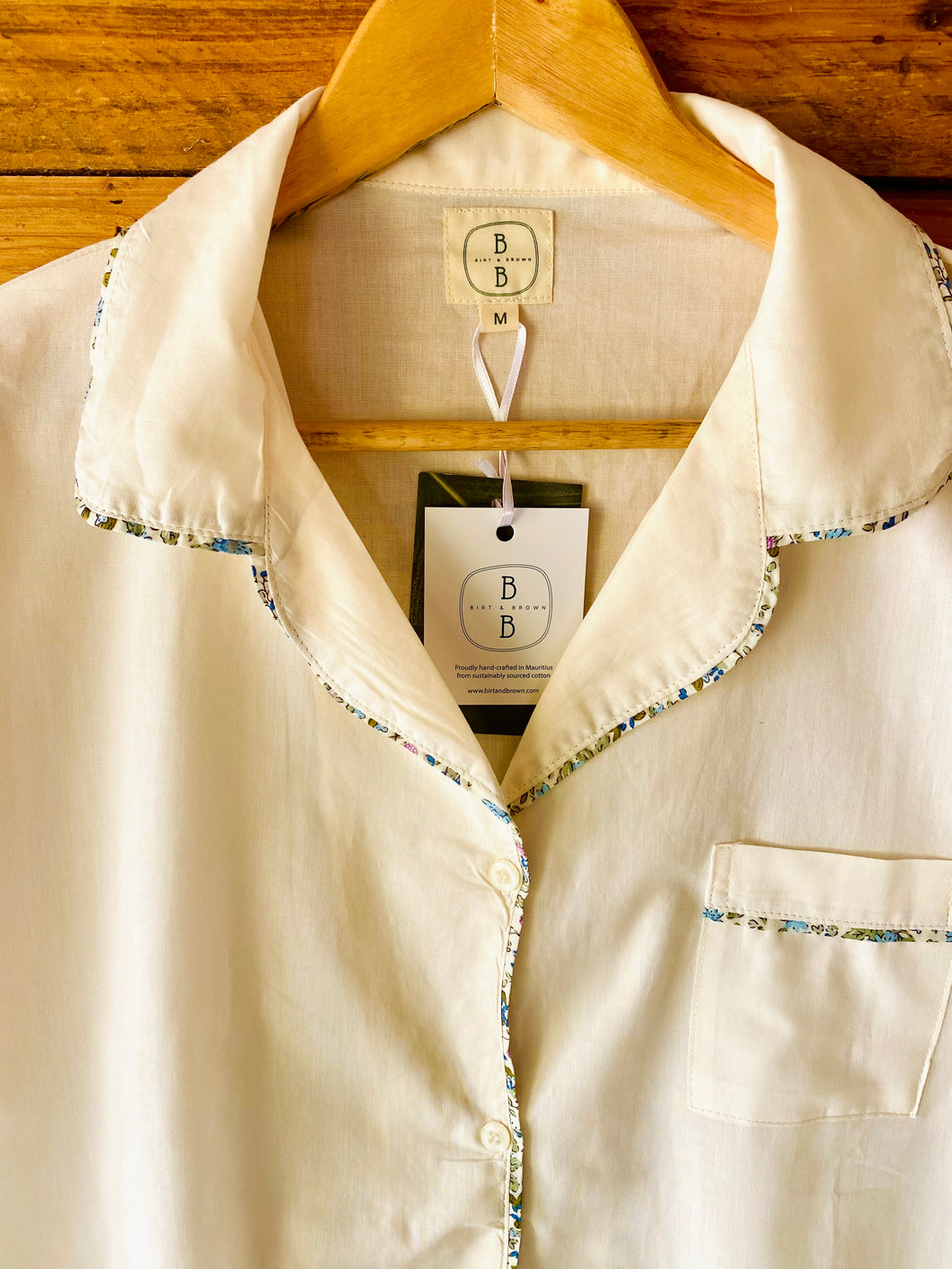 Cream & Blue Floral Trim Short Sleeve Short Set