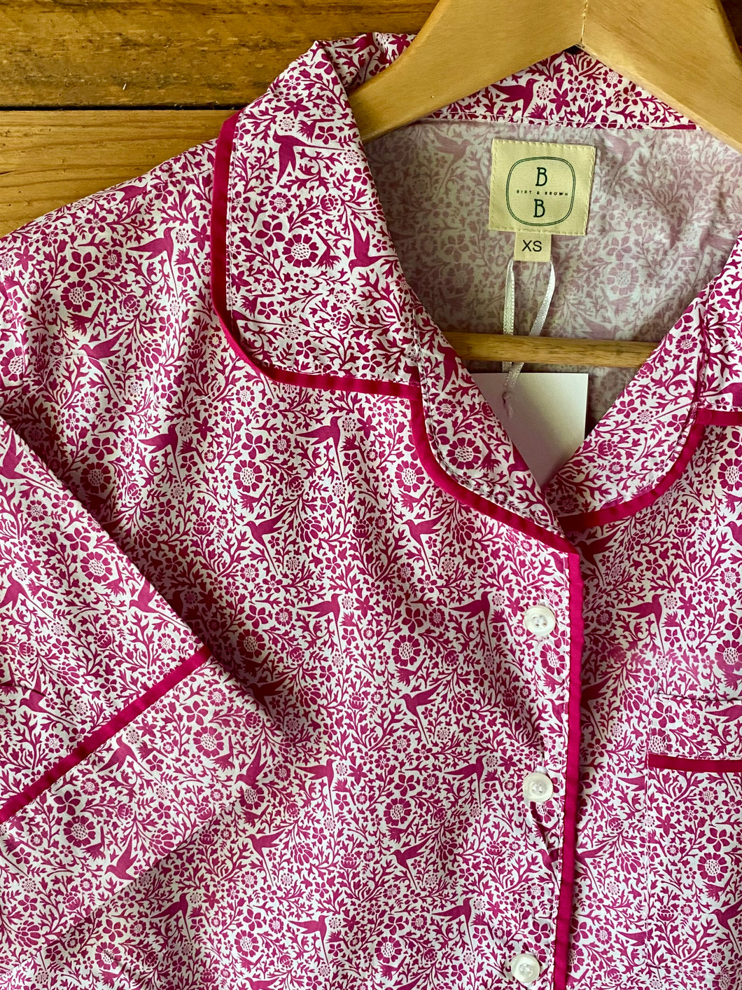 Pink Bird Print Short Sleeve Short Set