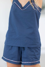 Load image into Gallery viewer, Navy &amp; Floral Trim Cami Set
