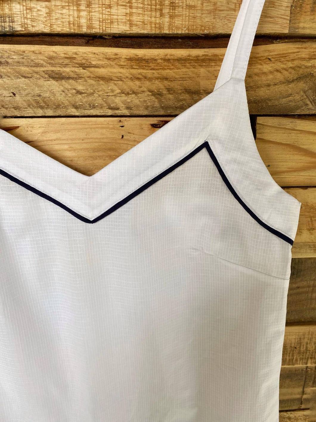 White & Navy Trim Cami Set